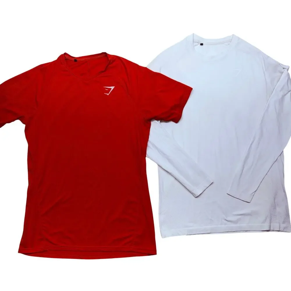 Gymshark Men’s Lot 2 L, XL Red Short Sleeve White Long Sleeve Workout Shirts